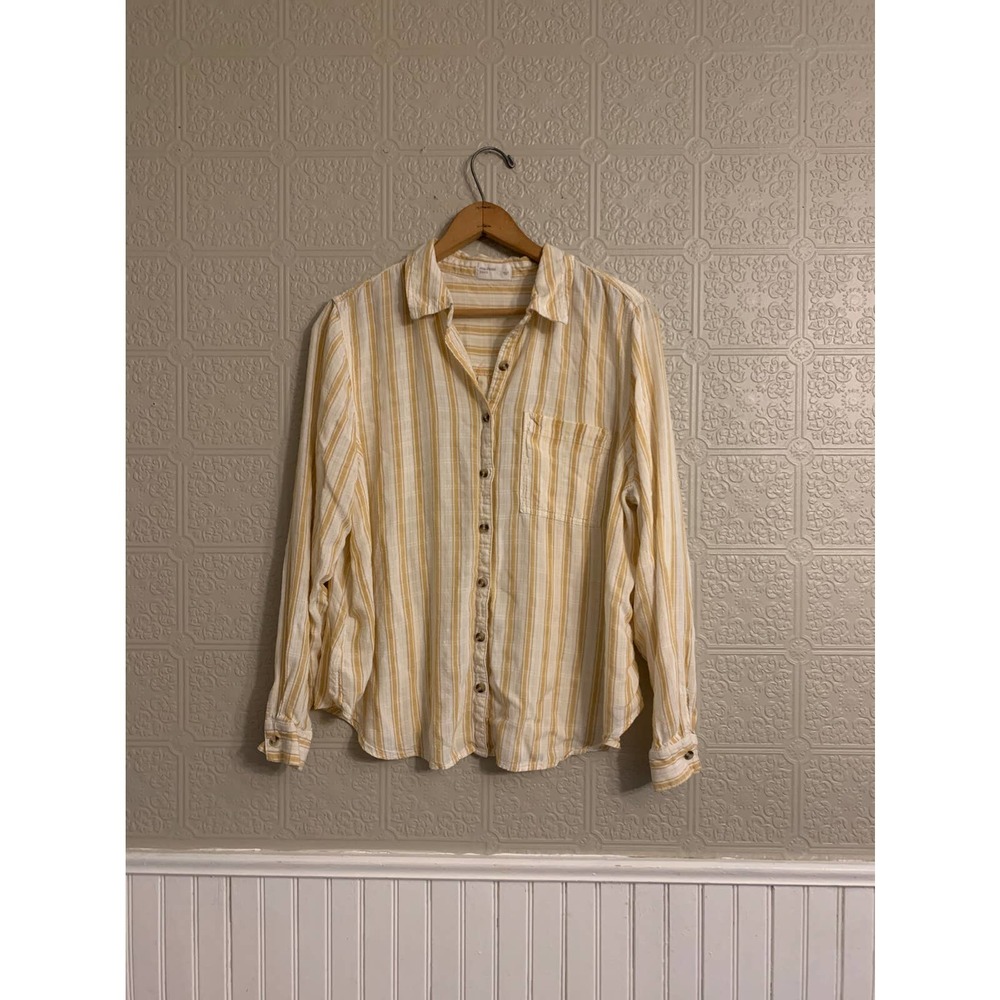 Maurices Women's Casual Button Up - Yellow Striped - Size 1 (XL)